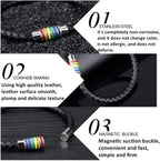 Stainless Steel Pride Necklace & Braided Rainbow Bracelet Set
