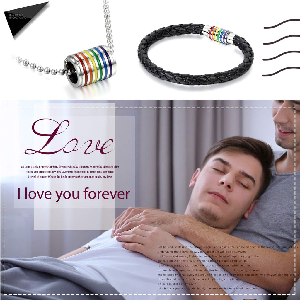 Stainless Steel Pride Necklace & Braided Rainbow Bracelet Set